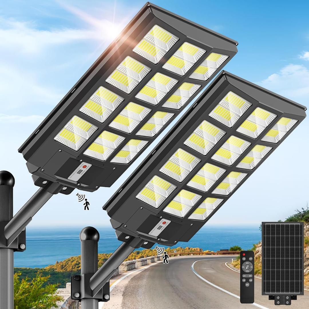 OKPRO 8000W Solar Street Light Outdoor, IP66 Waterproof Solar Lights Outdoor with Motion Sensor & Remote, Dusk to Dawn Commercial Security Lighting for Parking Lot, Yard, Farm, Driveway 