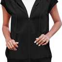 Fisoew Women's Sleeveless Zip Up Hoodies Casual Loose Fit Drawstring Sweatshirts Lightweight Jackets Vest with Pockets (X-Large, Black)
