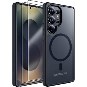 MOZOTER for Samsung Galaxy S25 Ultra Case with Magnetic,[Compatible with MagSafe][12Ft Military Dropproof][2*Screen Protector] Translucent Anti-Slip Back Slim Shockproof Case for S25 Ultra-Black