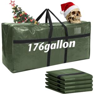 4 Pcs 176 Gallon Large Moving Bags with Zipper and Handles Christmas Tree Bags Foldable Heavy Duty XXL Totes for Christmas 4, 5, 7.5, 9, 10, 12 ft Tree Skeleton Blankets Storage (Green)