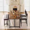 GarveeHome Dining Table Set for 4, Kitchen Table with 2 Upholstered Chairs and Bench, Wood Kitchen Dining Room Set, for Small Space, Apartment, Home, Kitchen, Retro Brown