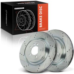 A-Premium 14.37 Inch (365mm) Rear Drilled and Slotted Disc Brake Rotors