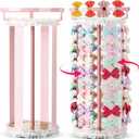 Remerry Pink Hair Bow Holder for Girls Gift Rotating Bow Organizer Stand with Headband Hanger Hair Clips Accessories Display Rack for Baby Nursery Toddler Room Decor