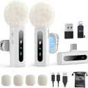 USB C Lavalier Microphone Wireless Mini Mic for Type-C Android Phone/Tablet/PC Video Recording Clip-on Mics with Rotatable Clip&Denoise Recording, Ideal for Vlog Tiktok Youtube Content Creator, White