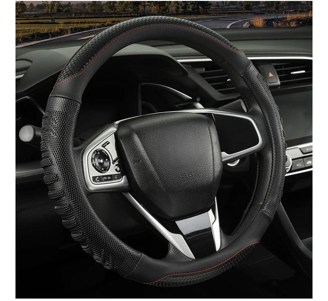 3D Steering Wheel Cover Great Grip with 3D Honeycomb Hole, Anti-Slip Sporty Design, Universal 15 inch (All Black)