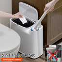 CTIME Bathroom Trash Can Set - Narrow White Plastic Small Trash can, a Toilet Wand, Toilet Brush Holder and 36 Refills, 2 Gallon Trash can with pop-up lid, Suitable for bathrooms and Small Toilets.