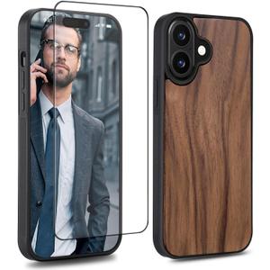 Wood Case for iPhone 17- Real Natural Wood,- Slim Shockproof Hybrid Wooden Cover (Walnut, iPhone 17)