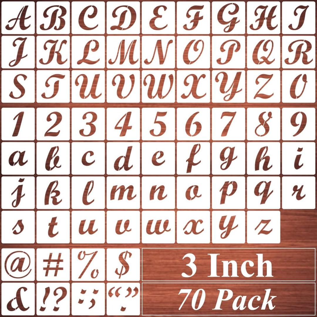 3 Inch Alphabet Letter Stencils for Painting - 70 Pack Letters and Numbers Stencil Templates with Signs for Painting on Wood, Reusable Letter and Number Stencils for Chalkboard Wood Signs & Wall Art