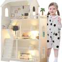 Wooden Dollhouse Bookshelf, 3-Tier Kids Dollhouse Bookcase for Books & Toys Storage Organizer Shelves, Large Doll House for Kids Rooms, Playroom, Nursery, Classroom Gift for Aged 3+, 2.64 Inches