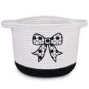 Bow Woven Basket- Beautiful Cotton Rope Gift Basket with Embroidered Soccer Bow, White Oval Empty Storage Decorative Bin, Baby Nursery Shower Towel Organizer Gift Storage Holder,9"D x 7"H in