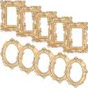 Leinuosen 10 Pcs Mini Gold Frames Vintage Resin Picture Small Antique Gold Tiny Oval Rectangle Baroque DIY Wall Hanging Frames for Home Decor Photo Props, Without Backing