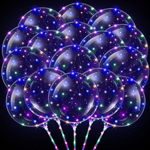 Libima 50 Pcs Light up Led Balloons Bulk 20 Inches Clear Flashing Glow in the dark Balloons with Handles and String Lights for Graduation Wedding Birthday Party outdoor yard Decoration