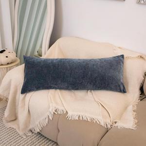 Chenille Lumbar Pillow Cover 14x36 inch, Dusty Blue Decorative Pillow Cover, Farmhouse Soft Chenille Cushion Case for Couch Sofa Bed Living Room, Pack of 1(Cover ONLY)