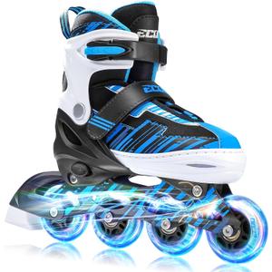ECOO Adjustable Inline Skates Boys and Girls with Light up Wheels，Roller Skates for Kids Ages 4-12, Teen Skates for Beginner Outdoor and Indoor (Blue, Medium-Big Kids（13j-3 US）)