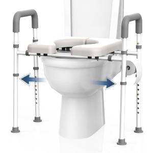 Raised Toilet Seat with Handles - 400 lbs Toilet Seat Riser for Seniors, Handicap and Disabled, Adjustable Elevated, Fit Any Toilets, NEW (Medium, Dark Grey)