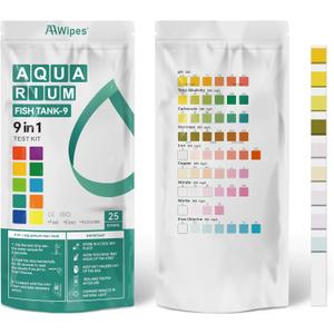 AAwipes Fish Tank Marine Water Test Strips 9-in-1 |25 Strips | Freshwater, Saltwater & Reef Tanks Quick & Accurate Test pH, Carbonate, Copper, Alkalinity, Hardness, Chlorine, Nitrate, Nitrite, etc