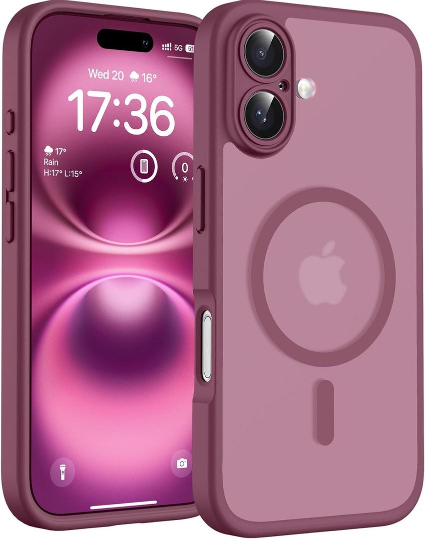 TOCOL Magnetic for iPhone 16 Case, Upgraded Full Camera Protection, Compatible with Magsafe, Drop Protection, Translucent Matte Back Phone Cover 6.1 inch (Plum)