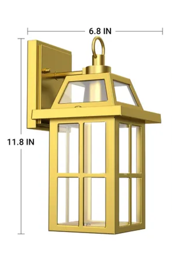 Gold Dusk to Dawn Outdoor Wall Lantern 11.8" Modern Wall Sconce Light Fixture, Industrial Porch Light, Waterproof Farmhouse Exterior Lamp Lighting