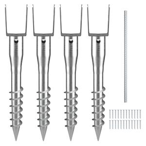 VEVOR Ground Screw, No Dig Ground Anchor 4 Pack 3.94 x 2.76 x 27.56 in DIY Screw in Stake, Includes 6 Lag Bolts & a Rebar, U-Shape Heavy Duty Steel Post Holder, Great for Mailbox and Fence Posts