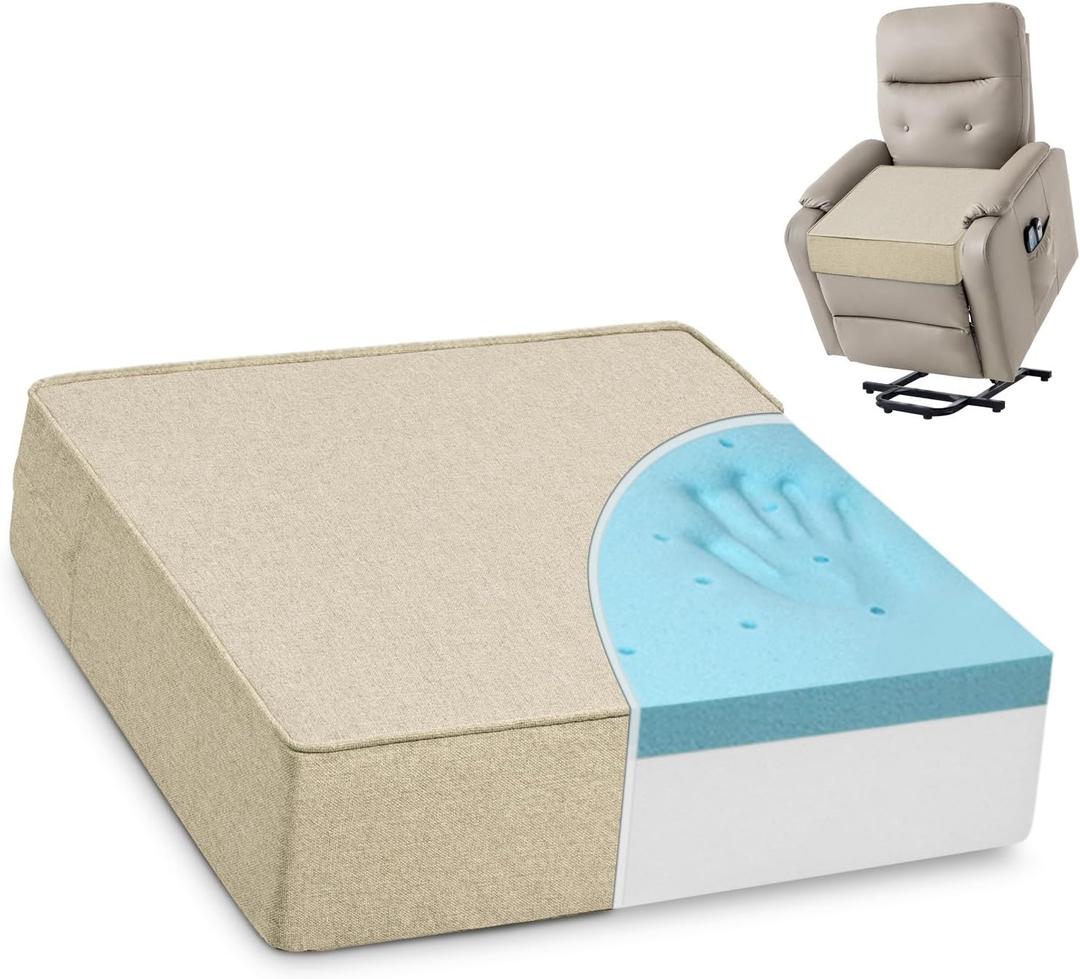 Shinnwa Gel Memory Foam Recliner Cushion for Elderly, Dual-Layer Foam Chair Pad, Extra Large Seat Cushion for Couch, Armchair, Wicker Chairs, Floor, 20  20  5in, Beige