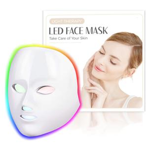 SDKWDH LED Face Mask Light Therapy, Red Light Therapy Mask with 7 Colors, 850nm Infrared & Red Light Therapy for Face, Portable Anti-Aging Skin Rejuvenation Tool with Timer for Home Use (White)