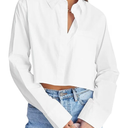 INFITTY Women's Button Down Cropped Shirts Long Sleeve Casual Crop Tops Loose Fit Cotton Lapel Blouse Fall S