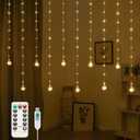 Minetom 200 LED Curtain Fairy Lights - 9.8 FT Wishing Ball Window Hanging Lights with Remote, USB Powered Waterproof for Christmas Wedding Bedroom Decoration, Warm White