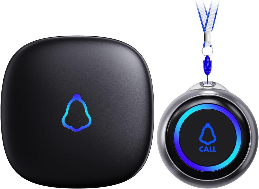 Caregiver Pager, Wireless Call Button for Seniors/Elderly at Home, 1 SOS Button + 1 Receiver Medical Life Alert System, Emergency Panic Call Bell, Help Alarm for Nurse Calling & Patient Assistance (Black)