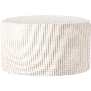 uxcell Ottomen Cover Round, Jacquard Ottomen Slipcover with Elastic Bottom Fit 60cm-73cm / 23.6"-28.7" Diameter, Stretchable Footrest Stool Covers for Furniture Protector, White