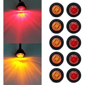 FXC 'Purishion 10x 3/4 in' Round LED Clearence Light Front Rear Side Marker Indicators Light for Truck Car Bus Trailer Van Caravan Boat, Taillight Brake Stop Lamp (12V, Red+Amber)