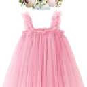 BGFKS Layered Tulle Tutu Dress for Toddler Girls,Baby Girl Rainbow Tutu Princess Skirt Set with Flower Headband. (12 Months, Pink)