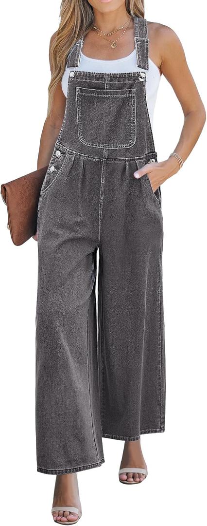 Luvamia Overalls for women Casual Wide Leg Jumpsuits Adjustable Straps Baggy Pants Women's Overalls with Pockets Black, Medium