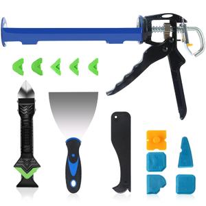 Caulk Gun Kit, Smooth Silicone Caulking Gun and Caulk Remover Tool, Sealant Finishing Tool Grout Scraper for Kitchen Bathroom Window Sink Joint, All in One with Gift Box