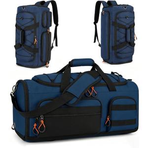 Searock 45L Gym Bag for Men, 3-In-1 Duffle Bag Backpack for Travel, Sports Duffel Bags for Gym Workout, Weekender Overnight Bag with Shoe Compartment, Wet Pocket, Navy Blue