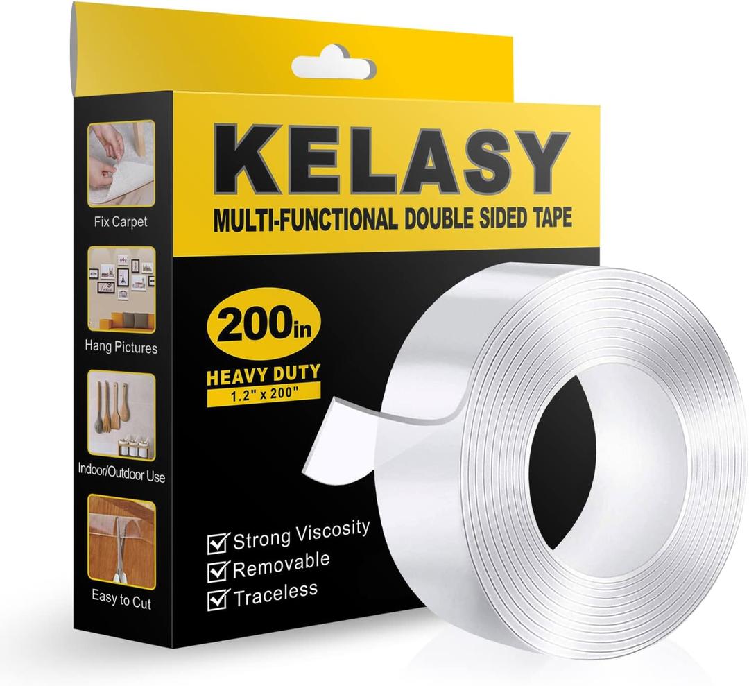Extra Large Double Sided Tape Heavy Duty,1.2" x 200",Nano Adhesive Mounting Tape-Clear, Strong Grip Adhesive Poster Wall Tape for Decoration