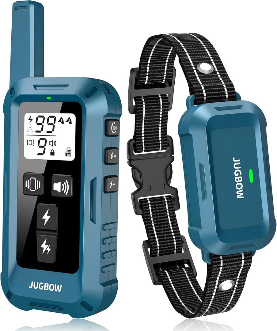 Jugbow Dog Shock Collar - 4200FT Dog Training Collar with Remote, IPX7 Waterproof Electric Collar with 4 Training Modes, Security Lock, Rechargeable e-Collar for All Breeds, Sizes, Blue 2 pack