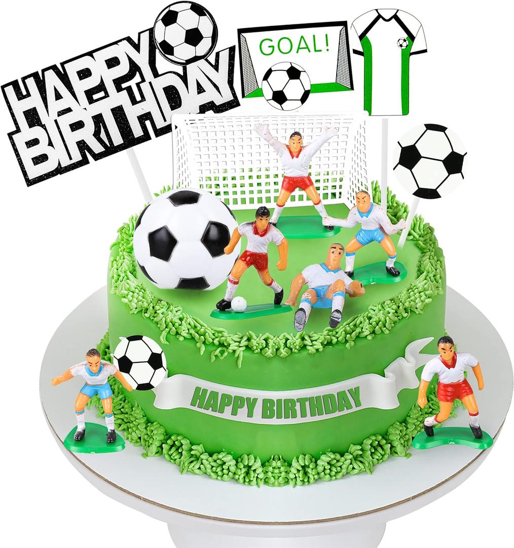 Soccer Ball Cake Topper Decorations For Theme Party, Football Player, Men, Boy, Birthday, Sport Supplies, 14 PCS