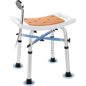 Shower Chair Bath Stool Seat 350 Lbs, Height Adjustable Bath Bench with Padded Seat for Seniors, Shower Stool Chair for Inside Shower, Shower Seat Stool with Heavy Duty Crossbar Support (Orange)