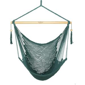 JoyView Hammock Chair with Spreader Bar Caribbean Hammock Swing Chair 300 LBS Weight Capacity XL Rope Hanging Chair for Outdoor Indoor Garden Yard - Green