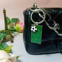 2 pieces green football Soccer field key chain + Soccer football match trophy key chain with gift bag as a birthday gift for football lovers, souvenirs