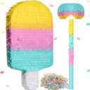 Summer Ice Cream Pinata Party Supplies - Includes Stick, Blindfold, Confetti - 16.1 x 7.9 x 3.2 Inches
