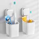 TAILI 2 Pack Suction Toothbrush Holder for Shower Wall, No Nail, No Glue! Self-draining Shower Cup for Toothpaste, Toothbrush, Kitchen Tableware, Strong Suction Cup Razor Holders for Bathroom, White