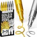 ARTISTRO 6 Acrylic Gold & Silver Paint Pens - 0.7mm Extra-Fine Markers - Great for Greeting Cards, Ornament Decor, & More