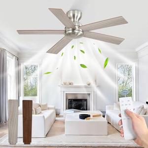 Fanbulous 42 Inch Flush Mount Ceiling Fans no Light, Brushed Nickel Modern Ceiling Fans, 6-Speeds, Quiet Reversible DC Motor, Outdoor/Indoor Ceiling Fan for Patios, Living Room, Bedroom