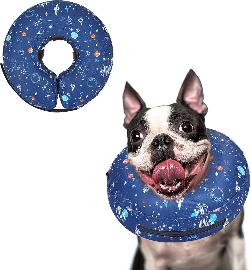 Supet Inflatable Dog Cone Collar for Medium Dogs, Soft Cone Collar for Dogs Cats, ECollar Doggie Neck Donut Dog Cone Alternative After Surgery (M(neck 9"-12.5"), Star)