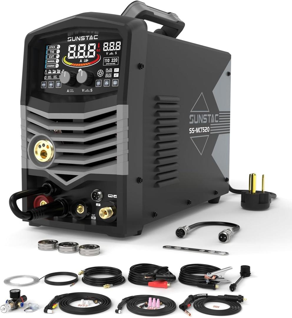5 in 1 Plasma Cutter and Welder Combo, CUT/TIG/MIG/Flux MIG/MMA, 50A Plasma Cutter, 200A TIG and MIG, 180A STICK Welder, 110/220V Dual Voltage Multi-Functional Welder