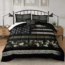 Bedbay American Flag Bed Comforter King Size Camo Comforter Set Black Grey Army Green Camouflage USA Flag Bedding Quilt Set Room Decor for Men 4 Pcs Soft & Lightweight Down Comforter (Camo,King)