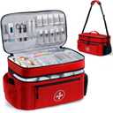 BAGSFY Travel Medicine Bag Organizer, Medical Bag Empty, Pill Bottle Organizer for Home, Large Medication Storage, Travel Carrying Case First Aid Kit Bags Empty, Emergency Kit. (Double-Layer(Style A), Red)