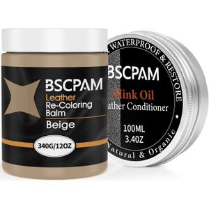 Leather Recoloring Balm & Mink Oil Leather Conditioner kit,Beige Leather Color Repair Kits for Couches, Leather Couch Paint Scratch Repair for Furniture Car Sofa Shoes Leather Dye (12oz Leather Recoloring Balm with Mink Oil)