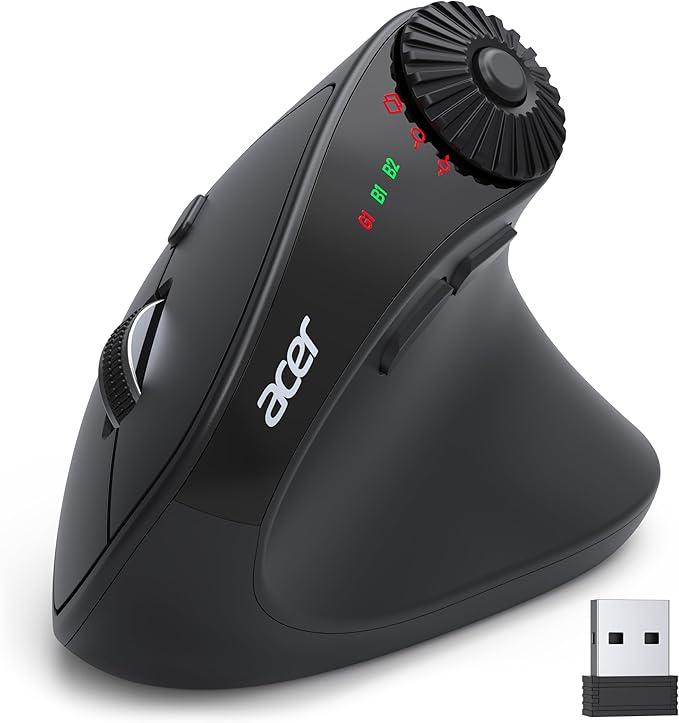 acer Ergonomic Mouse Wireless with Side Scroll Wheel, Bluetooth Mouse for Laptop(BT5.2+2.4GHz), Office Vertical Computer Mice, Small to Medium Sized Hands Ergo Mice, 8 Buttons for PC, MacBook Neo